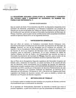 La Sexagésima Segunda Legislatura Al Honorable Congreso Del Estado Libre Y Soberano De Guerrero, En Nombre Del Pueblo Que Representa, Y