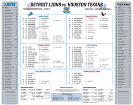 DETROIT LIONS Vs. HOUSTON TEXANS No