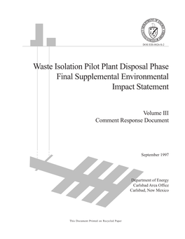 Waste Isolation Pilot Plant Disposal Phase Final Supplemental Environmental Impact Statement