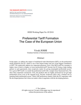 Preferential Tariff Formation the Case of the European Union