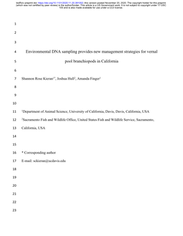 Environmental DNA Sampling Provides New Management Strategies for Vernal