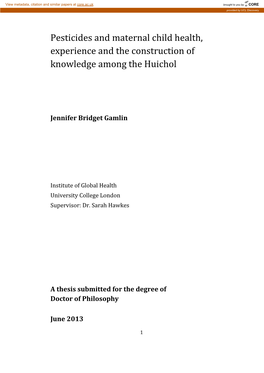Pesticides and Maternal Child Health, Experience and the Construction of Knowledge Among the Huichol