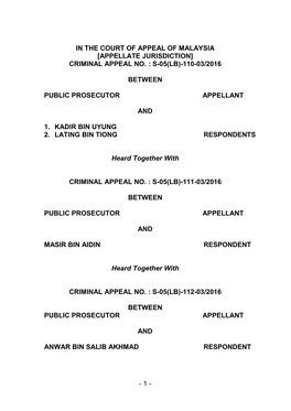 [Appellate Jurisdiction] Criminal Appeal No. : S-05(Lb)-110-03/2016