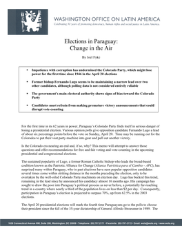 Elections in Paraguay: Change in the Air