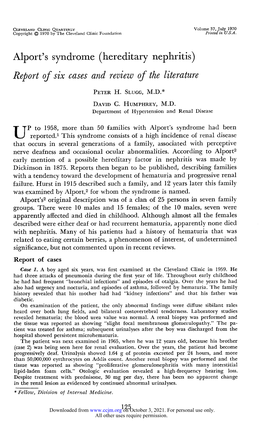 Alport's Syndrome (Hereditary Nephritis)