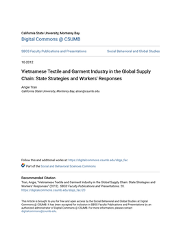 Vietnamese Textile and Garment Industry in the Global Supply Chain: State Strategies and Workers' Responses