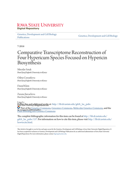 Comparative Transcriptome Reconstruction of Four Hypericum Species Focused on Hypericin Biosynthesis Miroslav Sotak Pavol Jozef Safarik University in Kosice