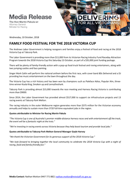 Family Food Festival for the 2018 Victoria Cup