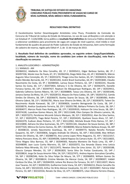 Tribunal De Justiça Do Estado Do Amazonas Concurso Público Para Provimento De Vagas No Cargo De Nível Superior, Nível Médio E Nível Fundamental