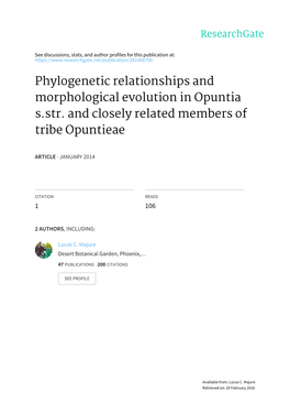 Phylogenetic Relationships and Morphological Evolution in Opuntia S.Str