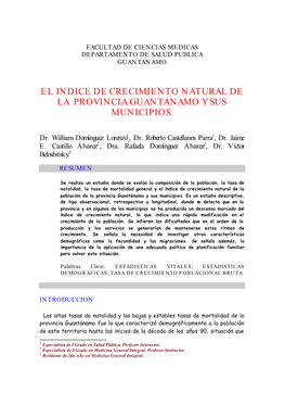 Crecimiento Natural De La Provincia De Guantánamo T Cient…