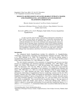 Zygophyllaceae) Based on Plastid Dna Sequences