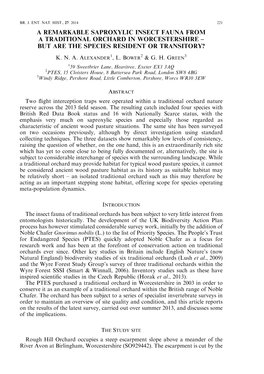 A Remarkable Saproxylic Insect Fauna from a Traditional Orchard in Worcestershire – but Are the Species Resident Or Transitory?
