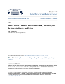 Hindu-Christian Conflict in India: Globalization, Conversion, and the Coterminal Castes and Tribes