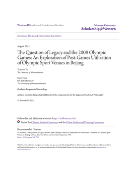 The Question of Legacy and the 2008 Olympic Games