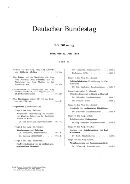 Deutscher Bundestag 30. Sitzung