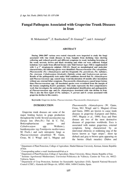 Fungal Pathogens Associated with Grapevine Trunk Diseases in Iran