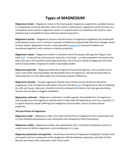 Types of MAGNESIUM