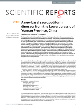 A New Basal Sauropodiform Dinosaur from the Lower Jurassic of Yunnan