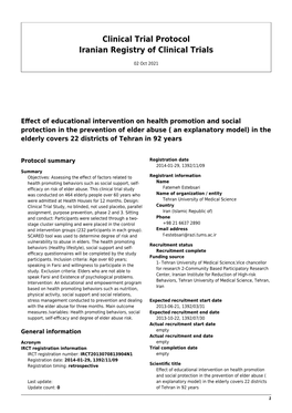 Clinical Trial Protocol Iranian Registry of Clinical Trials