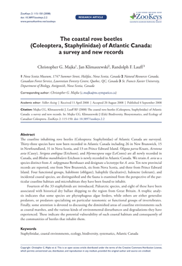The Coastal Rove Beetles (Coleoptera, Staphylinidae) of Atlantic Canada: a Survey and New Records