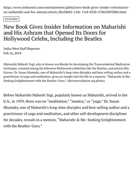 New Book Gives Insider Information on Maharishi and His Ashram That Opened Its Doors for Hollywood Celebs, Including the Beatles