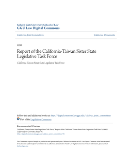 Report of the California-Taiwan Sister State Legislative Task Force California-Taiwan Sister State Legislative Task Force