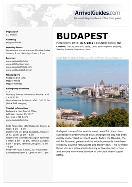 BUDAPEST Hungary Forint PUBLISHING DATE: 3/7/2012 | COUNTRY CODE: HU