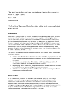 The South Australian Arid Zone Plantation and Natural Regeneration Work of Albert Morris