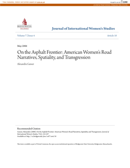 American Womenâ•Žs Road Narratives, Spatiality, and Transgression