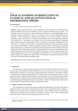 Logical Entropy: Introduction to Classical and Quantum Logical Information Theory