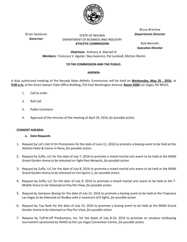Brian Sandoval Governor STATE of NEVADA DEPARTMENT of BUSINESS and INDUSTRY ATHLETIC COMMISSION Bruce Breslow Department D
