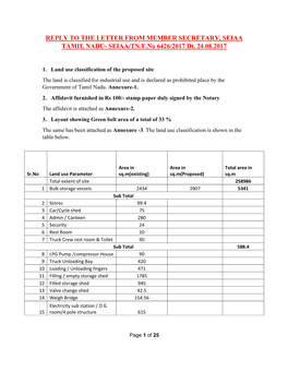 REPLY to the LETTER from MEMBER SECRETARY, SEIAA TAMIL NADU- SEIAA/TN/F.No 6426/2017 Dt