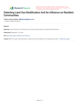 Detecting Land Use Modi Cation and Its in Uence on Resident Communities