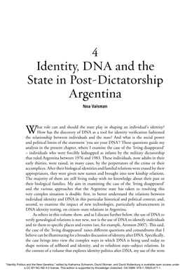 Identity, DNA and the State in Post-Dictatorship Argentina Noa Vaisman