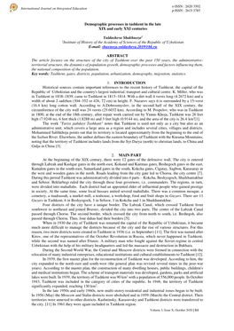 Demographic Processes in Tashkent in the Late XIX and Early XXI Centuries