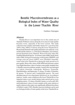 Benthic Macroinvertebrates As a Biological Index of Water Quality in the Lower Thachin River