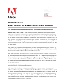 Adobe Reveals Creative Suite 3 Production Premium