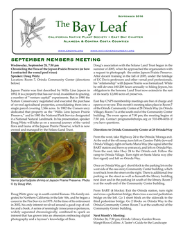 The Bay Leaf California Native Plant Society • East Bay Chapter Alameda & Contra Costa Counties