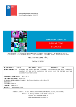 Programa Fondecyt Informe Final Etapa 2016 Comisión