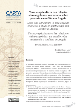 Terra E Agricultura Nas Relações Sino-Angolanas: Um Estudo Sobre