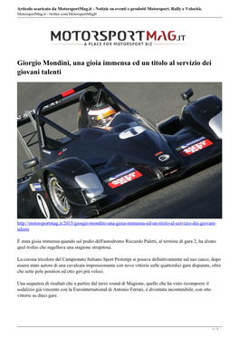 Articolo Scaricato Da Motorsportmag.It - Notizie Su Eventi E Prodotti Motorsport