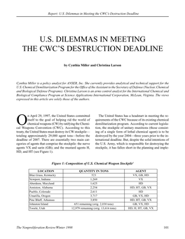 Us Dilemmas in Meeting the Cwc's Destruction Deadline