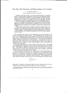 Mescaline: the Cberrris'try and Ph.Arrnacology of Its Analogs'