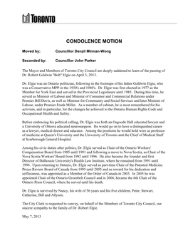 Condolence Motion