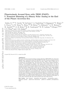 Planetesimals Around Stars with TESS (PAST): I. Transient Dimming of a Binary Solar Analog at the End of the Planet Accretion Era