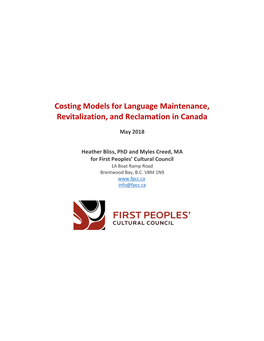 Costing Models for Language Maintenance, Revitalization, and Reclamation in Canada