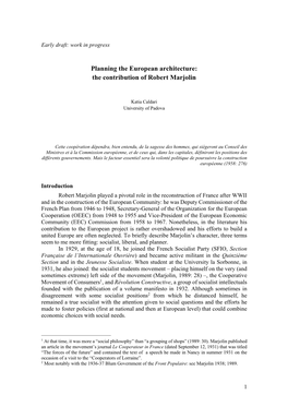 Planning the European Architecture: the Contribution of Robert Marjolin