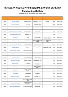 Paticipating Outlets (Outlets List Will Be Updated from Time to Time)