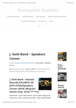 J. Geils Band - Speakers Corner – Rock Music Review – Audiophile Audition 13.03.19, 09�10